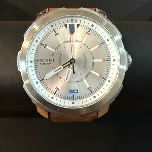 Diesel Silver Dial with Brown Leather Strap Watch